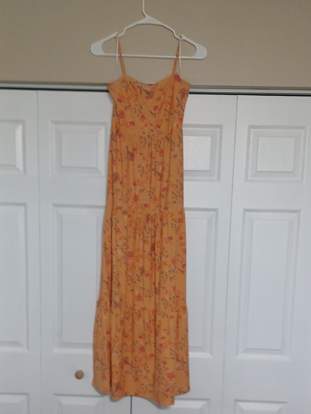 SO Creamy Orange Floral Maxi Dress with Spaghetti Straps
